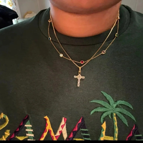 Maria Cross Stainless Steel Waterproof MultiColor Necklace - Picture 15 of 17